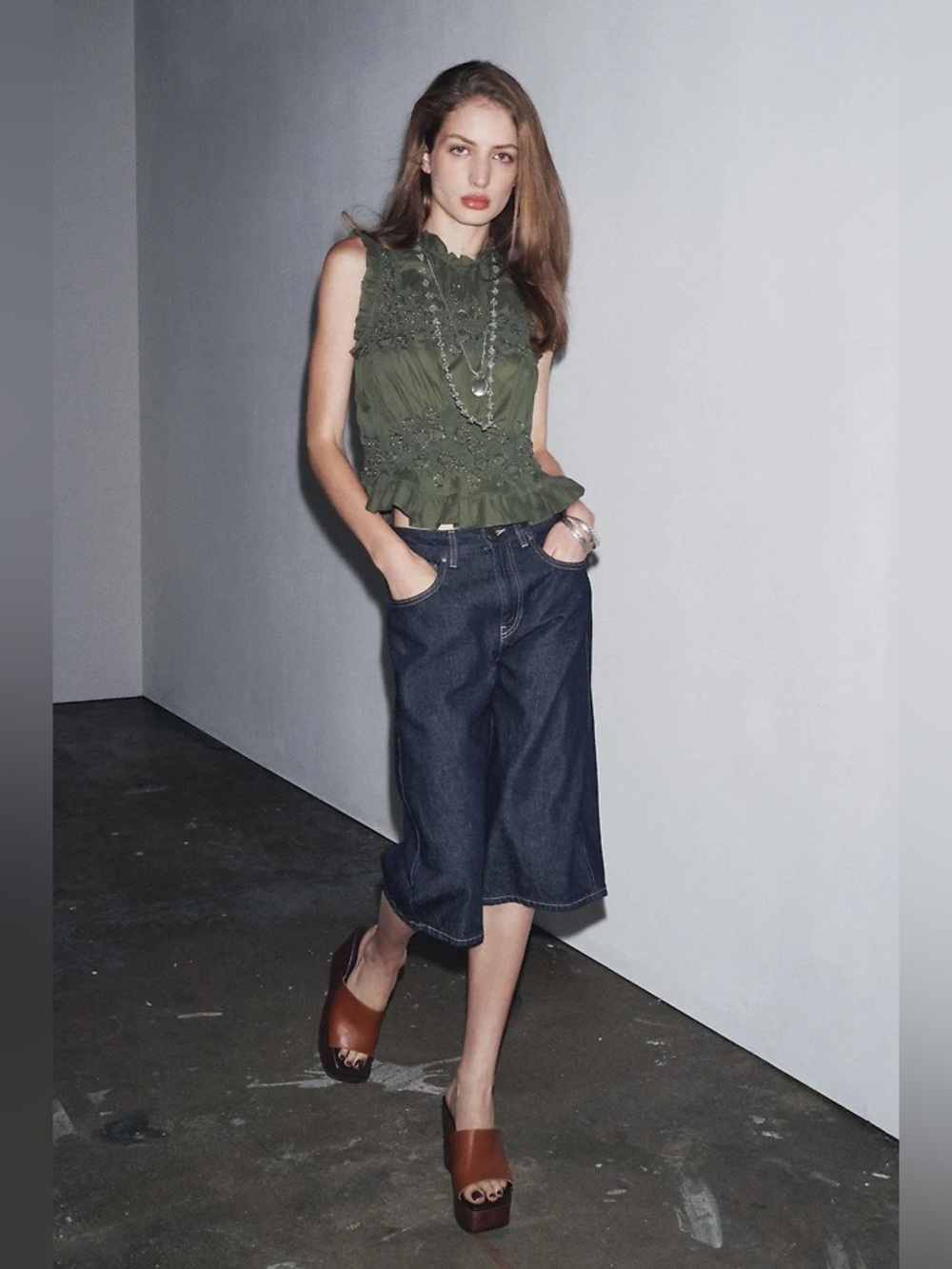 $69 ZARA Embroidered Ruffle Sleeveless Top
